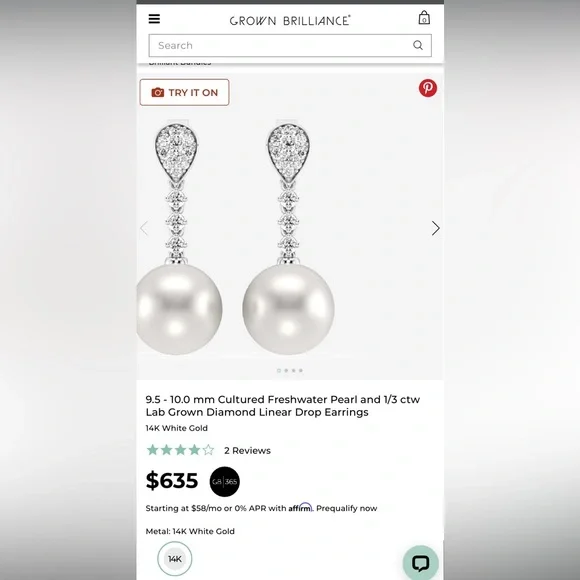 Cultured Freshwater Pearl and 1/3 ctw Lab Grown Diamond Linear Drop Earrings - Picture 7 of 7